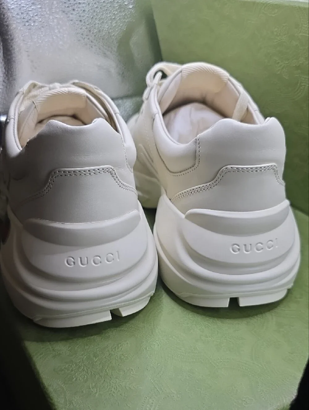 Gucci White Leather Sneaker with Red & Green Stripe Logo